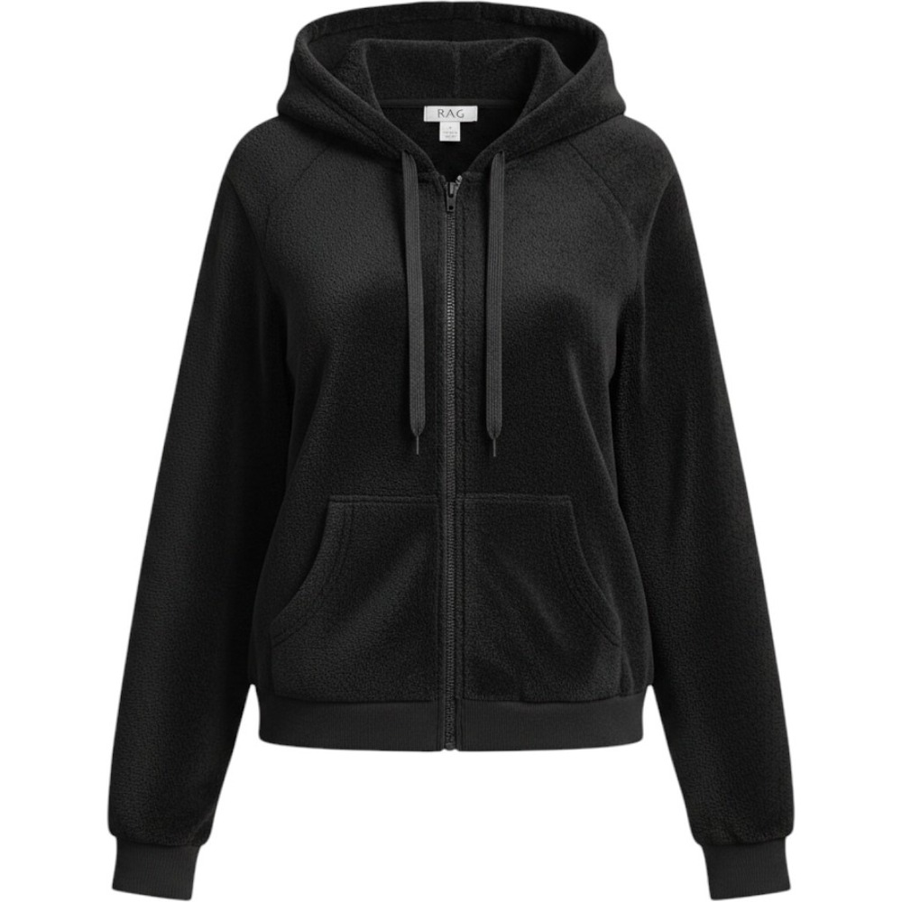 RAG Black Fleece Zip Hoodie Jacket Women's M - Super Soft